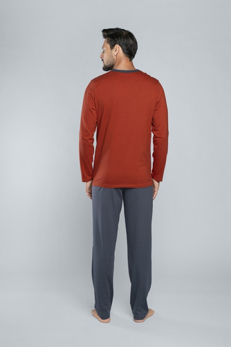 Lion Piżama męska długi rękaw, spodnie Italian Fashion - rudy/grafit