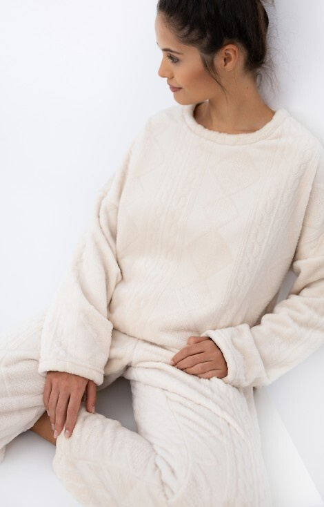 Bridget Piżama damska Homewear Sensis – ciepła, dzianina soft, ecru