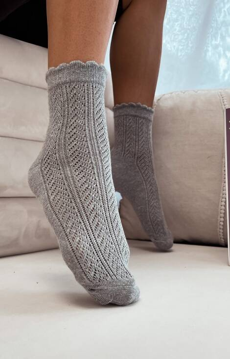 0989-002 Ażur Jodełka Skarpety damskie Milena - szary
