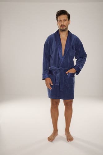 866 Noble Szlafrok męski welurowy De Lafense – krótki, elegancki, bawełna - jeans