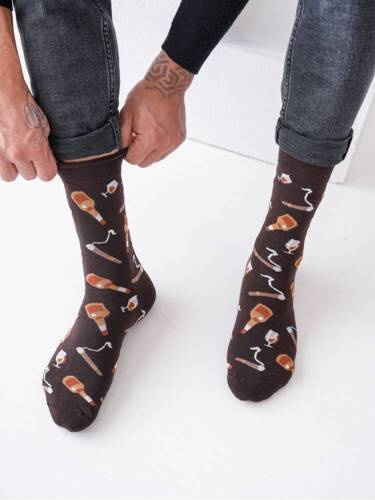 0125-105 Whisky I Cygaro Skarpety Męskie Milena - brązowy