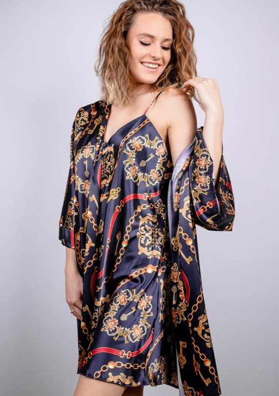 DK-HK Christmas Satynowa halka, wąskie ramiączko DKaren - czarny 014 