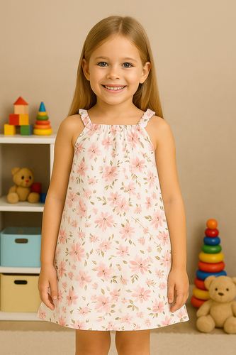 Muślinowa sukienka na ramiączkach Flowers ecru Pinokio z nadrukiem kwiatów