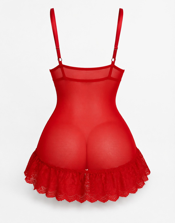 Koszulka Nuit Red LivCo tiulowa koronkowa zmysłowa regulowana