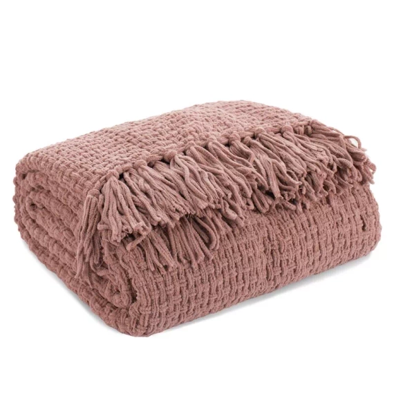 Suzi Koc narzuta tkana z frędzlami Eurofirany pudrowy