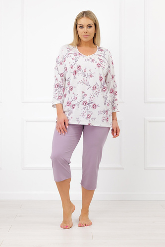 Italian Fashion Mariella Piżama damska 100% bawełna 3/4 kwiaty