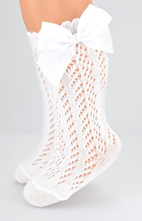 SB113 Podkolanówki niemowlęce ażurowe Noviti- białe