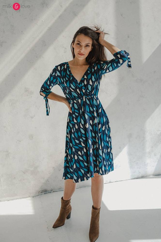 Two Ways MIDI Sukienka ciążowa i do karmienia Milk&Love granatowa w listki