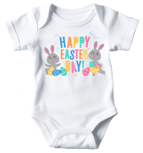 "Wielkanoc Happpy Easter 2024" Body krótki rękaw Moocha biały