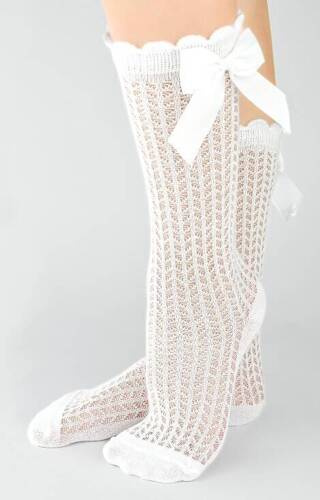 SB111  Podkolanówki Dziewczęce ażurowe Noviti- białe