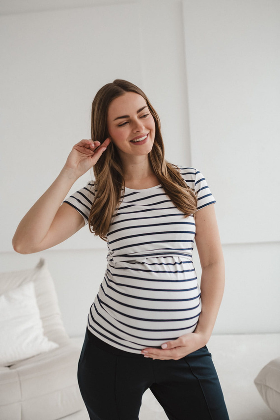 Milk Shirt Bluzka do karmienia i ciążowa z krótkim rękawem Milk&Love w cienkie paski