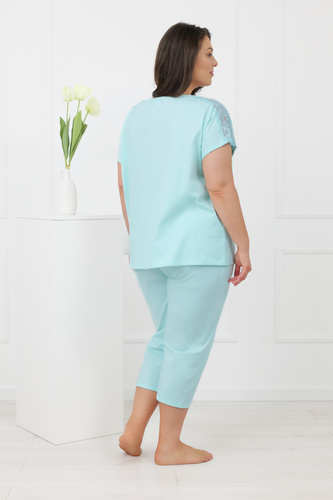 Piżama damska Sensual Italian Fashion bawełna 3/4 koronka-turkusowy