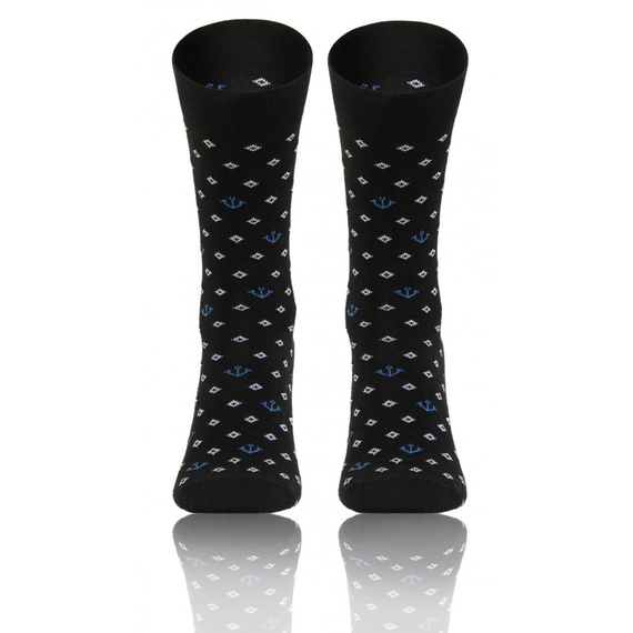 Classic Skarpety męskie garniturowe Sesto Senso wzór kotwice czarny