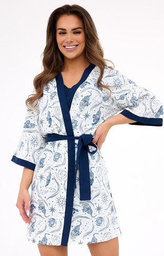 742/444 Olivia Cornette Dream Lady- krótki szlafrok damski bawełniany z gwiezdnym printem