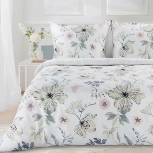 Spring 37 Kwiaty pościel satynowa Eurofirany biały/zielony