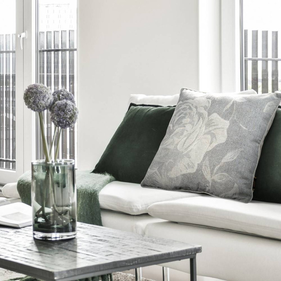 Len 10 Poszewka dekoracyjna z nadrukiem Eurofirany stalowy