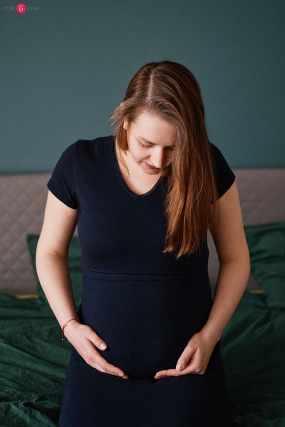 Koszula nocna ciążowa i do karmienia Day & Night Milk&Love granatowa krótki rękaw