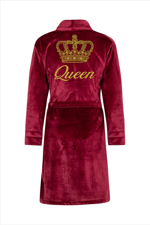 Queen + Korona Szlafrok damski polarowy ByShelly - bordowy/złoty