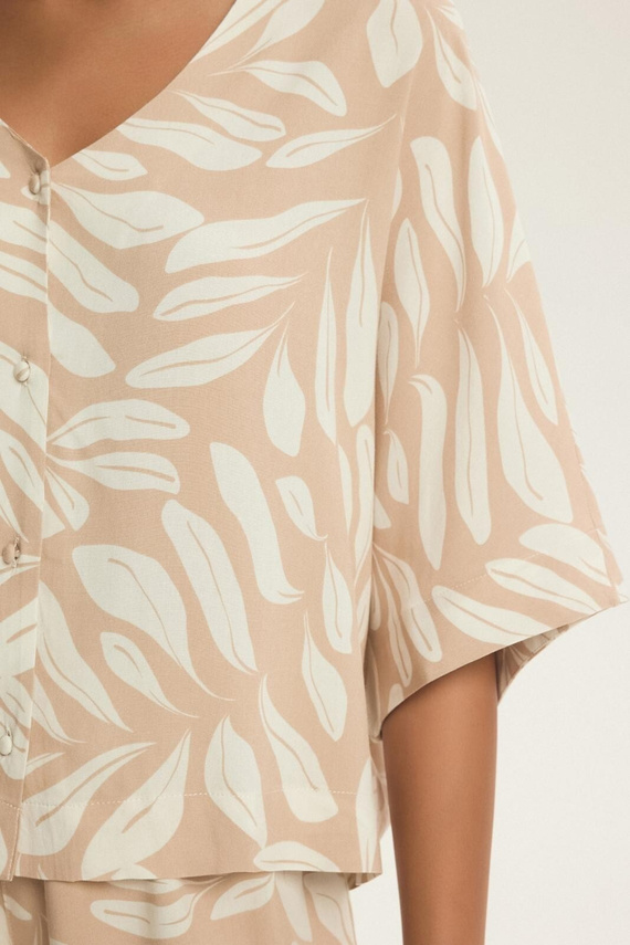 Piżama damska Henderson Dextra 43688 peach– wiskozowa, rozpinana, 3/4, roślinny print