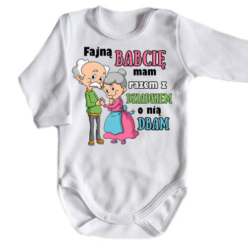 "Fajną babcię mam razem z dziadkiem o nią dbam" Body długi rękaw Moocha biały