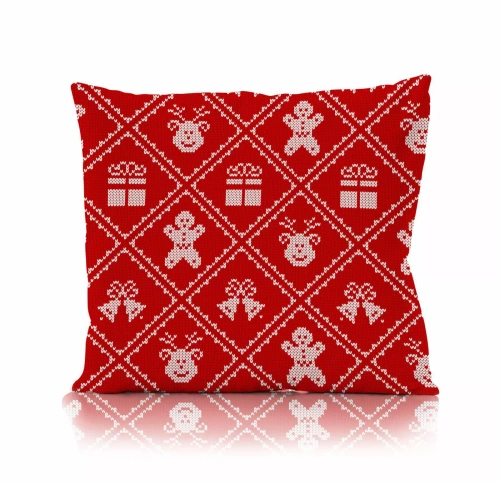 Poszewka świąteczna dekoracyjna Holly Jolly Faro – mikrofibra, czerwona ze swetrowym wzorem bożonarodzeniowym