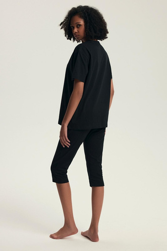 Piżama damska 43728 Dairoku czarna– bawełna, krótki rękaw, spodnie rybaczki