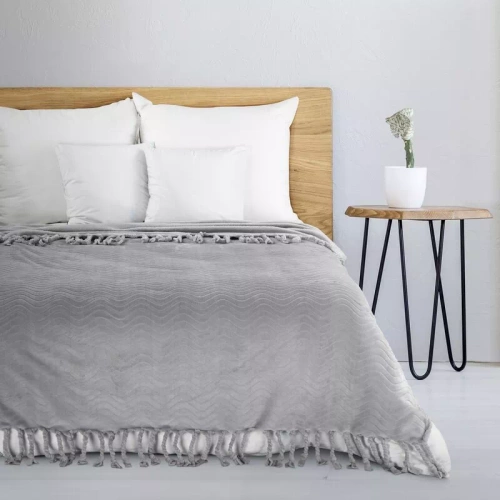 Emma Koc narzuta z frędzlami Eurofirany srebrny