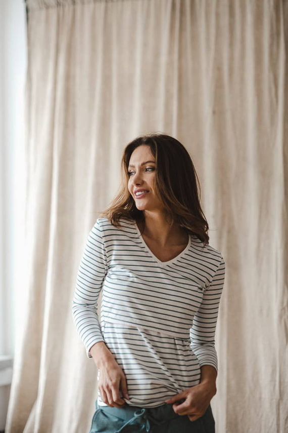 Milk Shirt bluzka ciążowa i do karmienia Milk&Love w zielono-białe paski