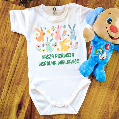 "Nasza pierwsza wspólna WIelkanoc" Body krótki rękaw Moocha biały