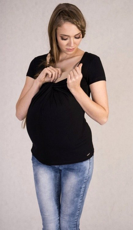951 Bluzka ciążowa z krótkim rękawkiem MIRACLE- czarna 