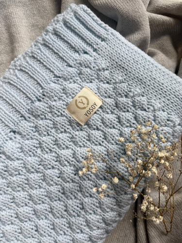 Bubbles Koc z wełny merino Yosoy błękitny – naturalny, hipoalergiczny, dwustronny