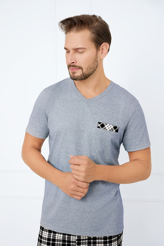 Klark Piżama Męska krótki rękaw, spodenki Italian Fashion - melange/druk