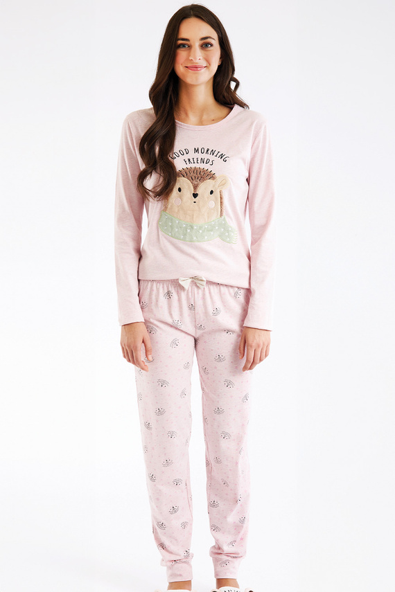 Antea Damska piżama Sorbetto różowa – długa, różowa, z aplikacją 3D, jersey, bawełna