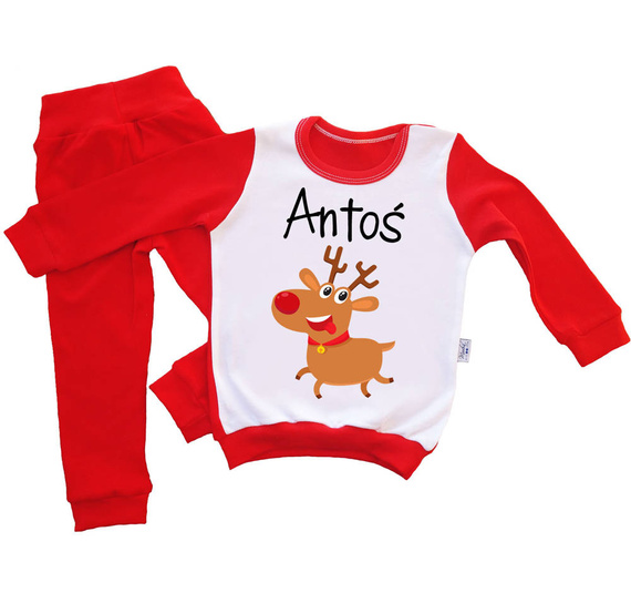 Piżamka świąteczna dla dzieci z reniferem i imieniem Moocha czerwony 