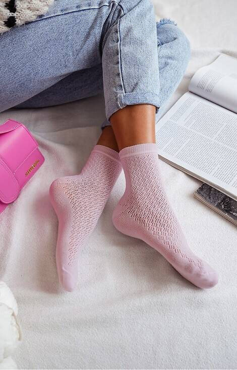 0989-006 Skarpety damskie Ażurowe Milena - różowy pudrowy