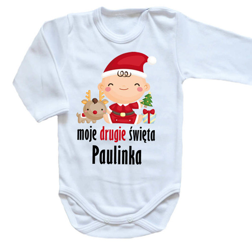 "Moje drugie Święta z imieniem" Body długi rękaw Moocha biały