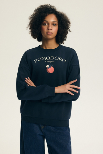 Bluza damska Dessie Henderson bawełniana ocieplana z nadrukiem - granatowa