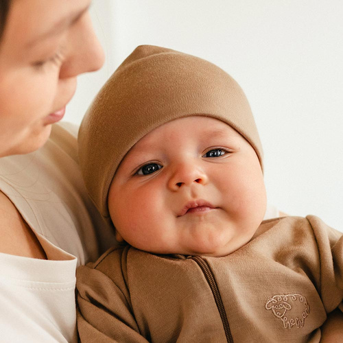 Czapka niemowlęca merino Eevi 100% wełna miękka oddychająca- karmelowa