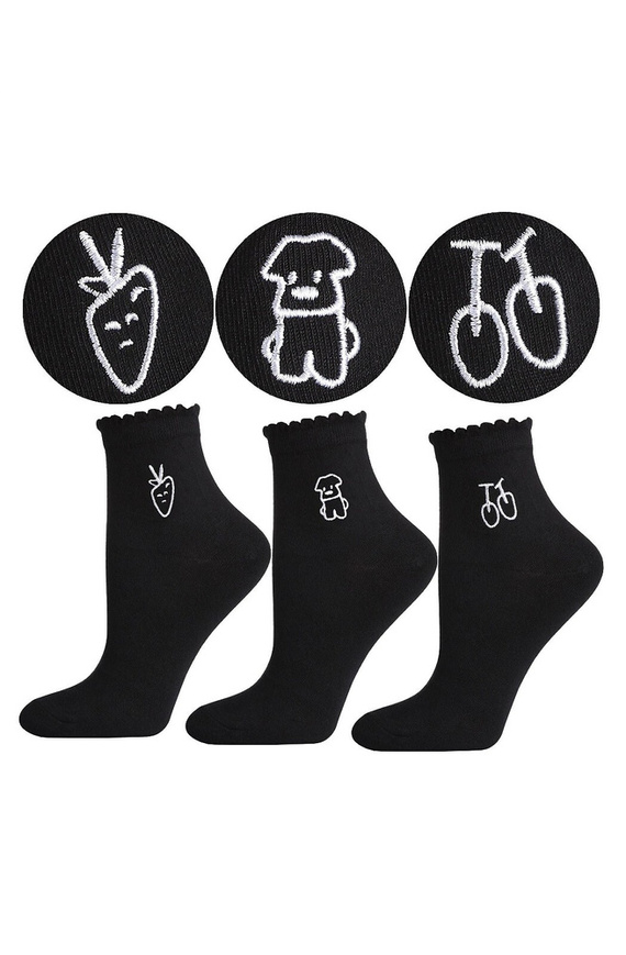 CSL200-145 Zakostki damskie Haft  Moraj -czarny