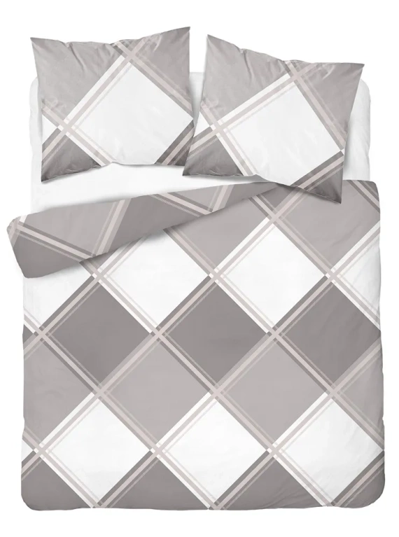 4683 A Home Satin Pościel satynowa krata Detexpol beżowy  