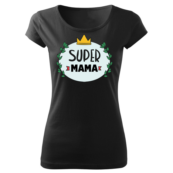 SKU D041 "Super mama" koszulka damska Moocha czarny