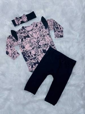 Kotki Body z długim rękawem Bambarillo pudrowy róż-granat