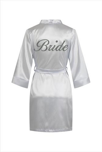 Bride Szlafrok damski satynowy ByShelly - bialy/srebrny