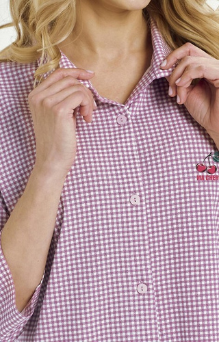 3436 Joliee Koszula damska Taro różowa – bawełna, kratka, rękaw 3/4, guziki