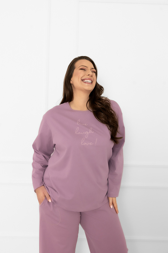 Piżama damska Ksara Italian Fashion – bawełniana, długi rękaw i spodnie z kieszeniami - wrzosowy