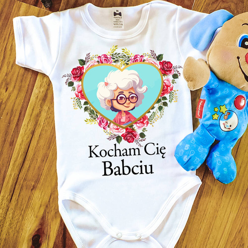SKU N068 "Kocham Cię Babciu" Body krótki rękaw Moocha biały