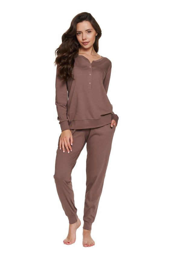 Piżama Damska Doctor Nap 4349 Mocca 100% Bawełna z Kieszeniami-mocca