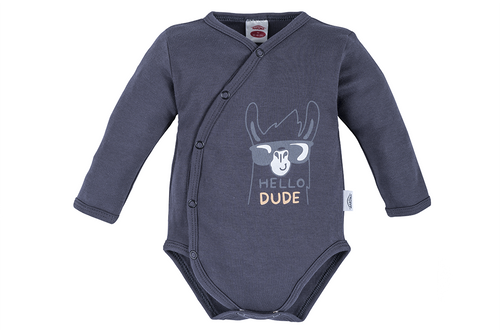 03227 "Hello Dude" Body baby z długim rękawem Makoma niebieski