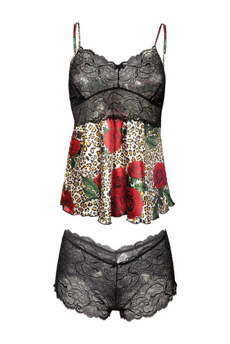 Flowers Komplet piżama damska DKaren DK-KA 008 czarny