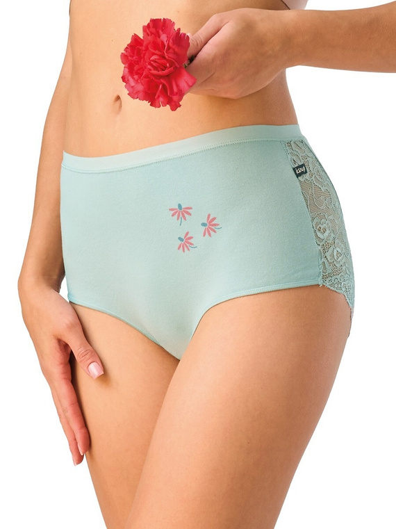 Figi damskie LPF 570 maxi bikini ecru-niebieskie bawełniane z koronką – 2 szt.